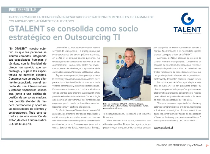 GTALENT se consolida como socio estratégico en Outsourcing TI